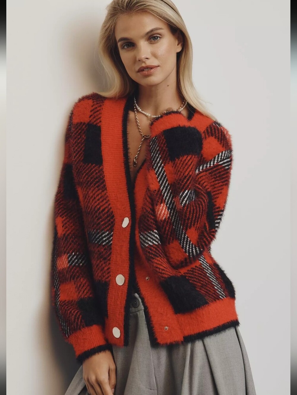 NWT Umgrr Checked Cardigan Button Front Sweater Size M